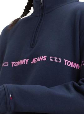 Sudadera Tommy Jeans Mock Zip Marino de Mujer