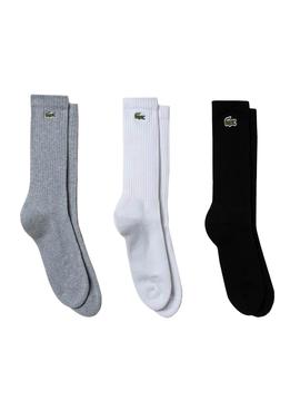 Pack 3 Calcetines Lacoste Sport Gris Blanco Negro