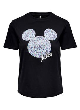 Camiseta Only Disney Flores Mickey Negro Mujer