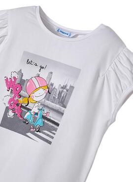 Camiseta Mayoral Moto Blanca para Niña