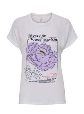 Camiseta Only Flora Market Blanca para Mujer