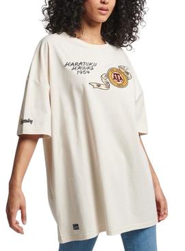 Camiseta Superdry Vintage Collegiate Beige Mujer