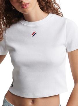 Camiseta Superdry Code Essential Crop Blanca Mujer