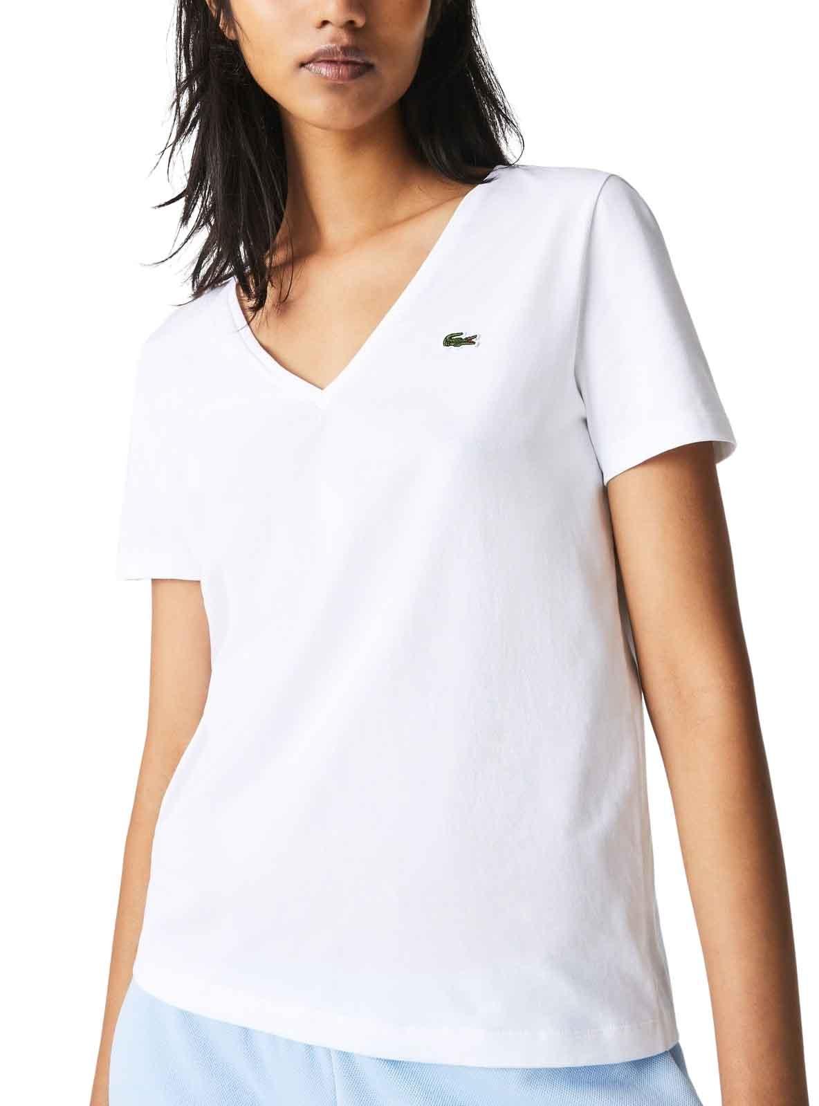 Camiseta Lacoste Cuello V para Mujer Blanca