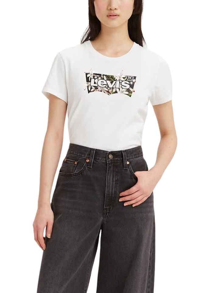 Camiseta Levis Logo Flores Blanco para Mujer