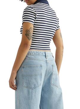 Polo Tommy Jeans Crop Stripe Marino para Mujer