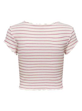 Camiseta Only Anits Rosa y Blanca para Mujer