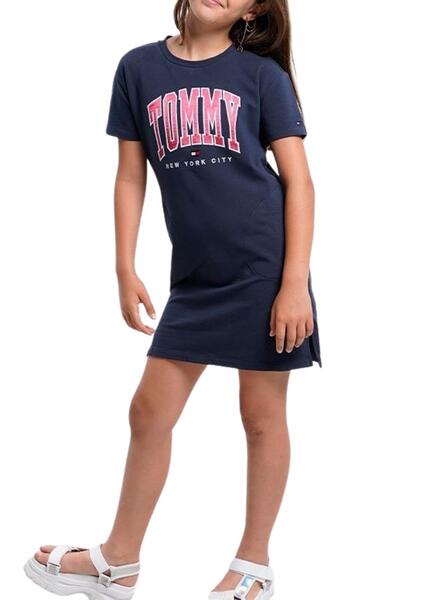 Deportes Impresión Marinero Vestido Tommy Hilfiger Varsity Marino para Niña