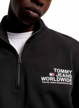 Sudadera Tommy Jeans Graphic Half Zip Negro Hombre