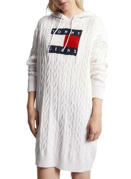 Vestido Tommy Jeans Cable Flag Blanco para Mujer