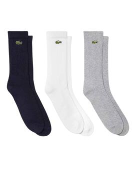 Calcetines Lacoste Pack 3 Blanco Gris Negro Hombre