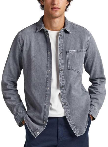 Camisa de cheap mezclilla gris hombre