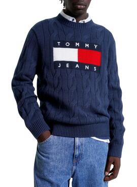 Jersey Tommy Jeans Flag Cable Marino Hombre