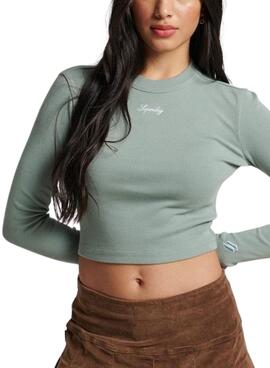 Camiseta Superdry Rib Slim Verde Para Mujer