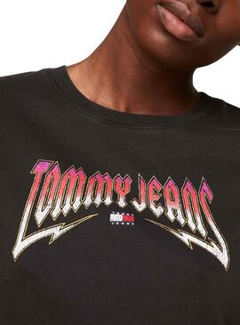 Camiseta Tommy Jeans Crop Slim Rock Negro Mujer