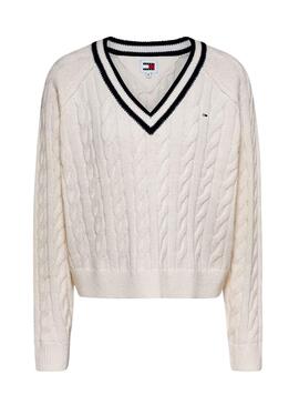 Jersey Tommy Jeans V-Neck Cable Para Mujer