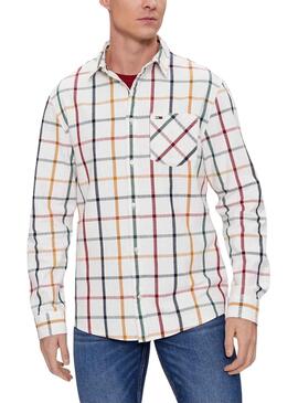 Camisa Tommy Jeans Reg Check Flannel Blanco Hombre