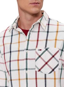 Camisa Tommy Jeans Reg Check Flannel Blanco Hombre