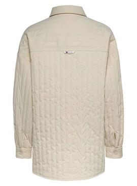 Sobrecamisa Tommy Jeans Quilted Beige Para Mujer