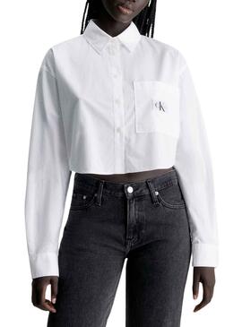Camisa Calvin Klein Cropped Blanco Para Mujer