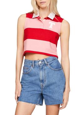 Polo Tommy Jeans Letterman Cropped Rosa Para Mujer