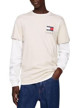 Camiseta Tommy Jeans Slim Flag Beige Para Hombre