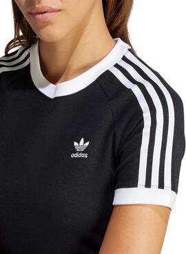 Camiseta Adidas 3 Stripes Slim Negro Para Mujer