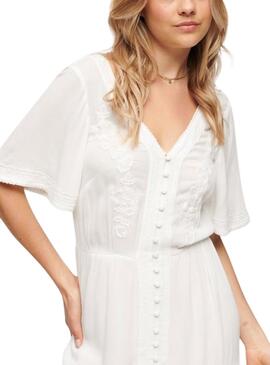 Vestido Superdry Embroidered Blanco Para Mujer