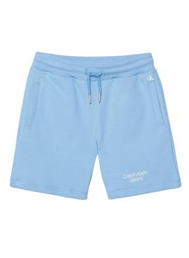 Shorts Calvin Klein Stack Logo Azul Para Niño