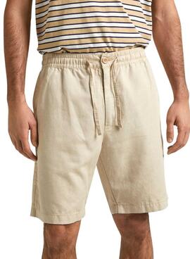 Bermuda Pepe Jeans Linen Beige Para Hombre