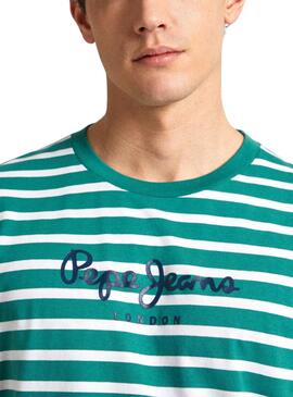 Camiseta Pepe Jeans Striped Eggo Verde Para Hombre