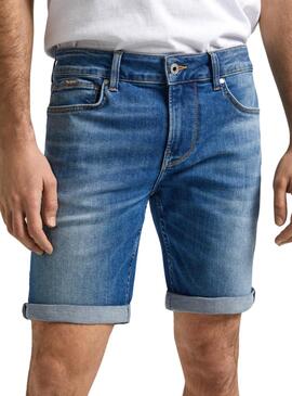 Bermuda Pepe Jeans Denim Slim Azul Para Hombre