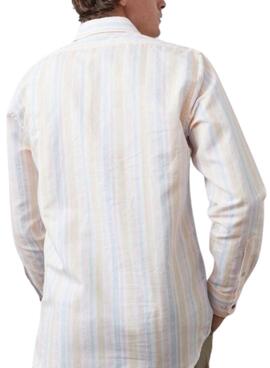 Camisa Altonadock Rayas Beige Para Hombre