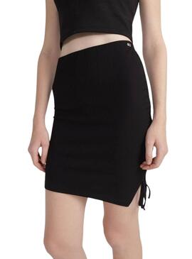 Falda Tommy Jeans Gathering Rib Mini Negro Para Mujer