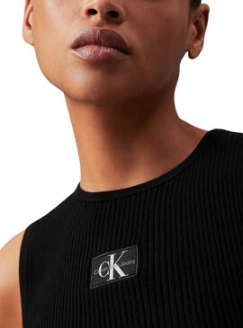 Top Calvin Klein Jeans woven label negro para mujer