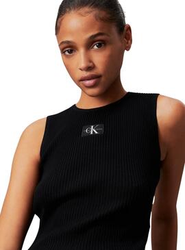 Top Calvin Klein Jeans woven label negro para mujer