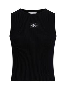 Top Calvin Klein Jeans woven label negro para mujer