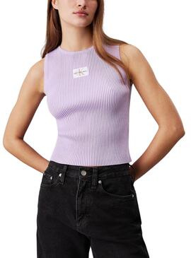 Top Calvin Klein Jeans woven label lila para mujer