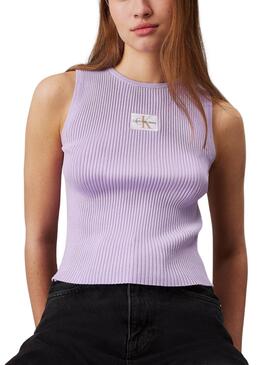 Top Calvin Klein Jeans woven label lila para mujer