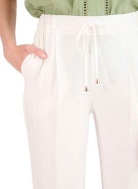 Pantalón satinado Naf Naf Marbel blanco para mujer