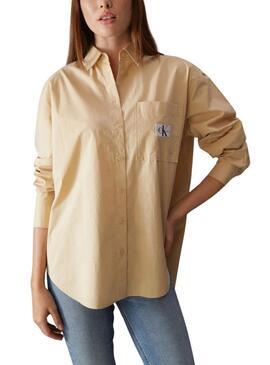 Camisa Calvin Klein Woven Label Camel Mujer