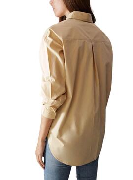 Camisa Calvin Klein Woven Label Camel Mujer