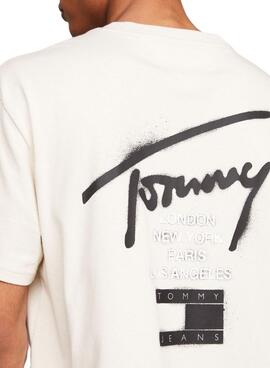 Camiseta Tommy Jeans graffiti beige para hombre