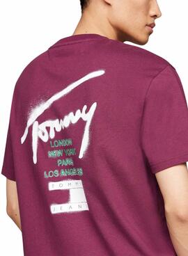 Camiseta Tommy Jeans graffiti morado para hombre