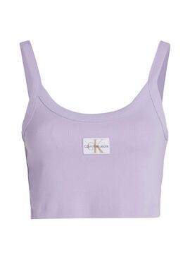 Top Calvin Klein Woven Label canalé lila para mujer