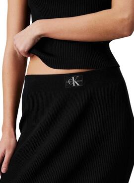 Falda Calvin Klein Jeans woven label negra para mujer