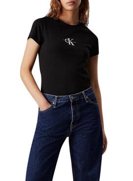 Camiseta Calvin Klein Jeans monologo slim negro para mujer