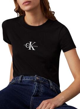 Camiseta Calvin Klein Jeans monologo slim negro para mujer