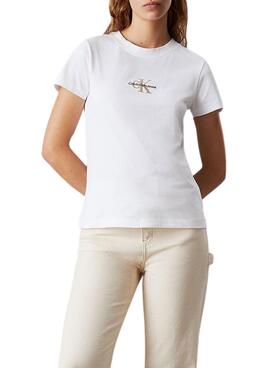 Camiseta Calvin Klein Jeans blanco monologo slim para mujer