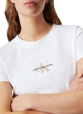 Camiseta Calvin Klein Jeans blanco monologo slim para mujer